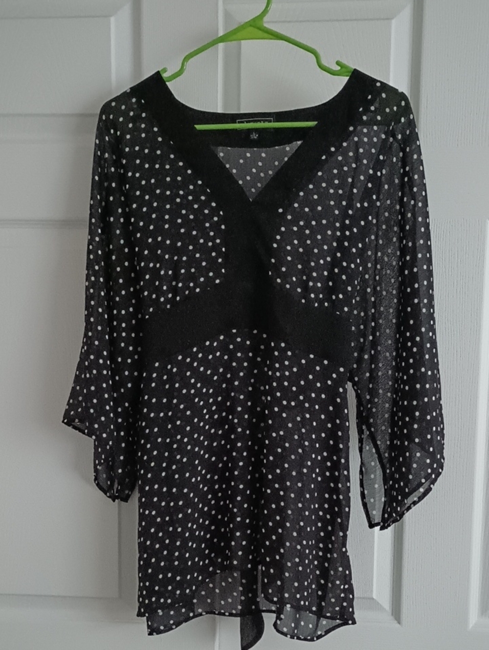 Elementz Cheer See Thru V Neck Polka Dots Women's Blouse With Tie. Size: Large